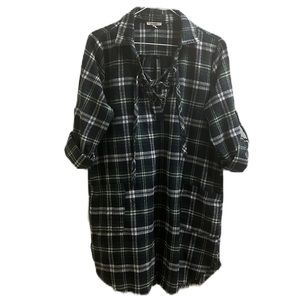 JODIFL, 100% Cotton, Roll Tab Sleeves, Distressed Hem Dress, Multi, Small